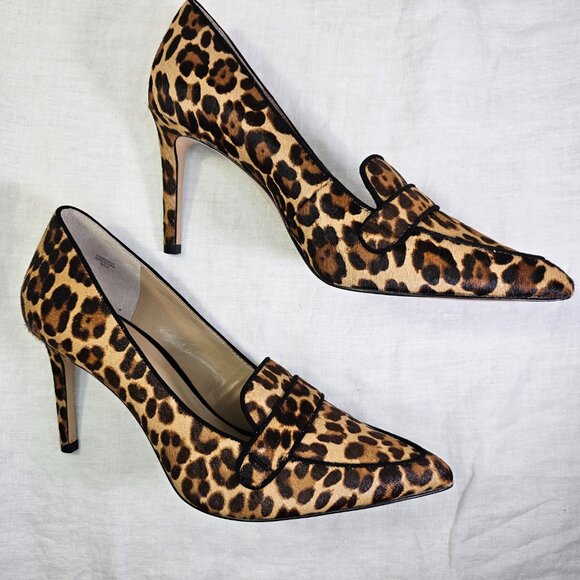 Ann Taylor Beck Leopard Print Calf Hair 3.5” Loafer Stiletto Heel Pump 9M - Picture 1 of 14